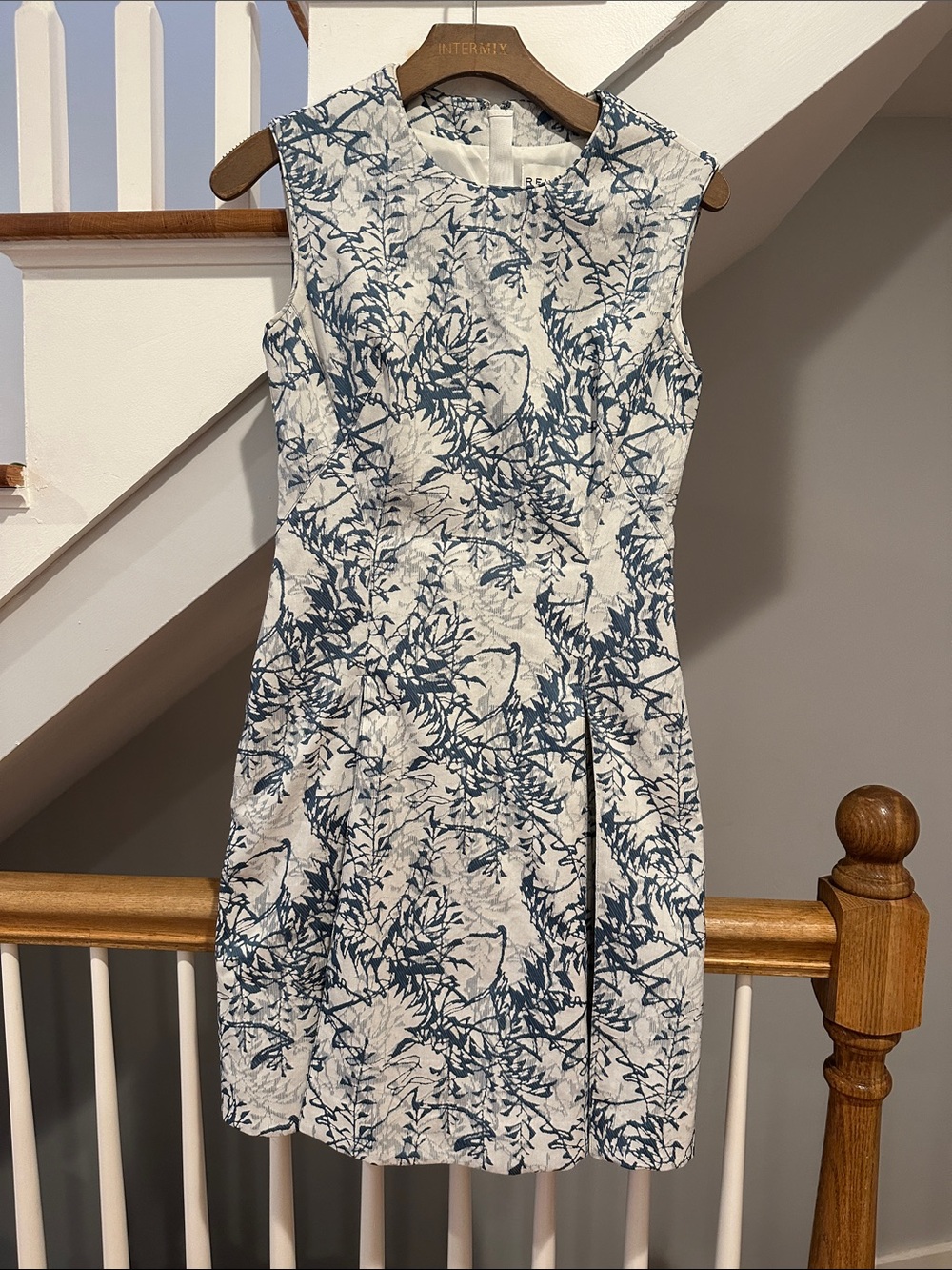 Reiss Sleeveless White & Blue Printed Dress